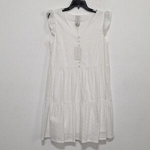 Joie NEW White Tiered Babydoll Prairie Eyelet Cottagecore Dress Size Medium